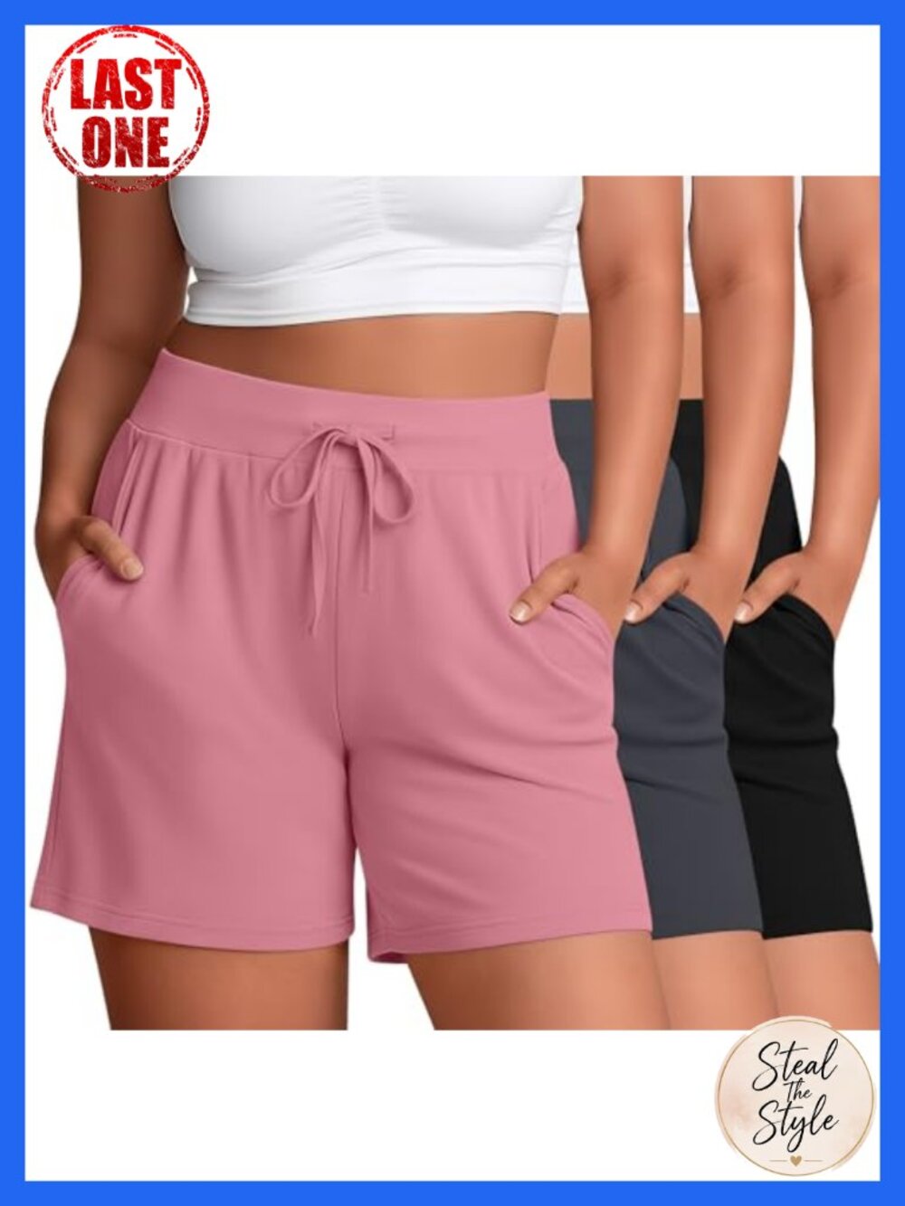 Plus Size Bermuda Shorts with Pockets 3 Pack High Rise Athletic